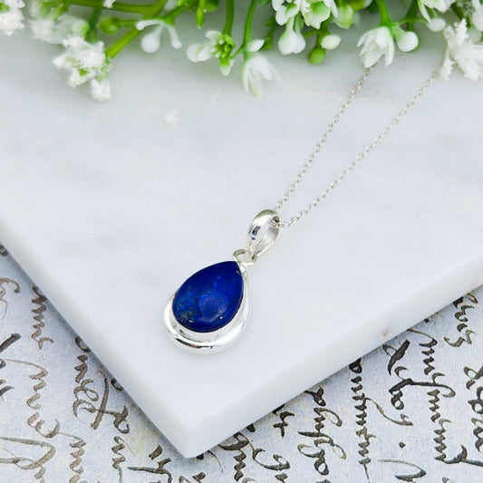 Lapis Lazuli Pendant | 15mm Teardrop | September Birthstone | Sterling silver