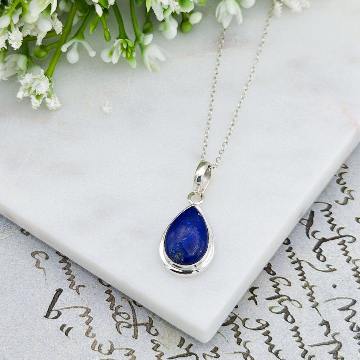 Lapis Lazuli Pendant | 15mm Teardrop | September Birthstone | Sterling silver