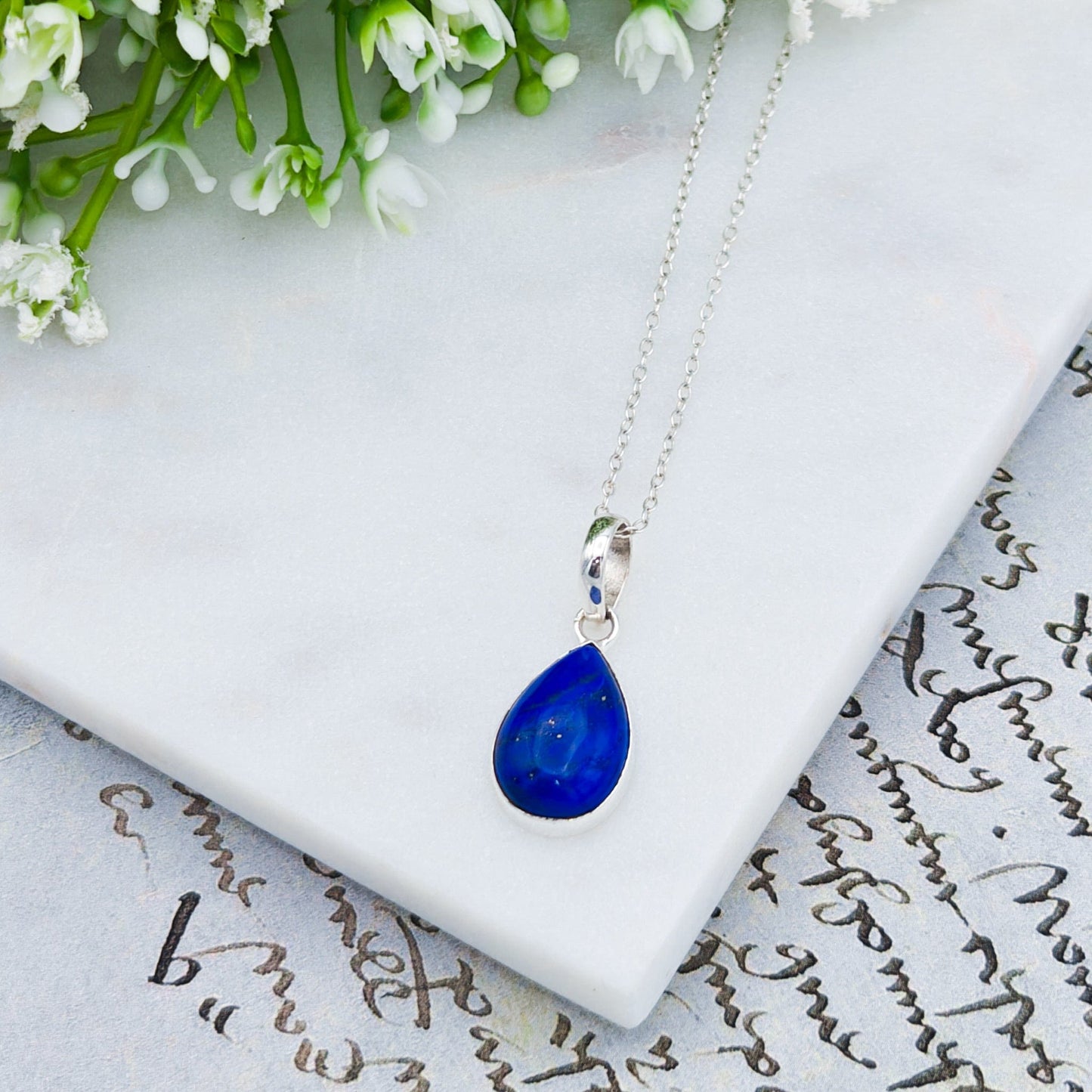 Lapis Lazuli Pendant | 15mm Teardrop | September Birthstone | Sterling silver