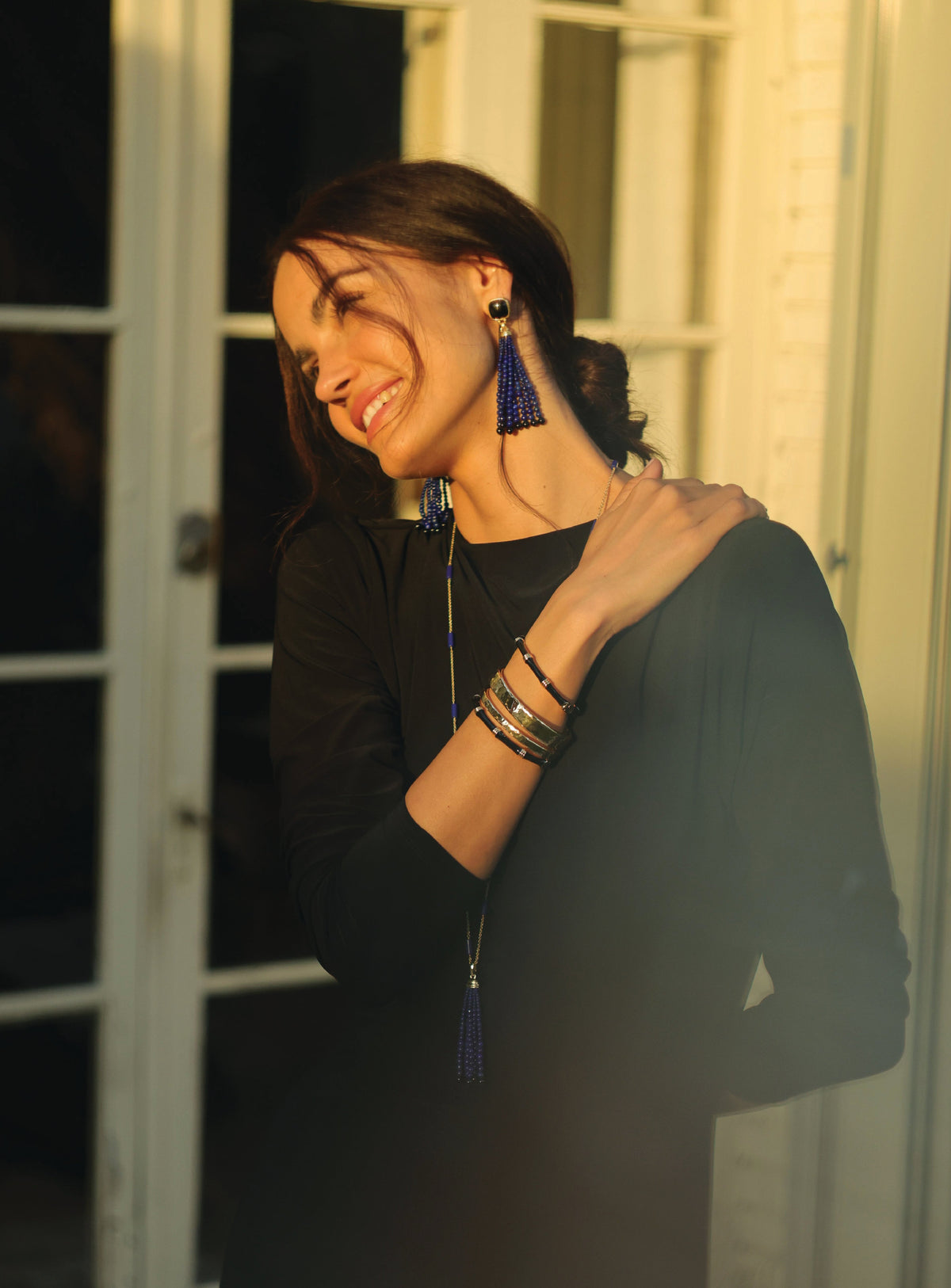 Forza Tassel Pendant, Lapis and Black Onyx