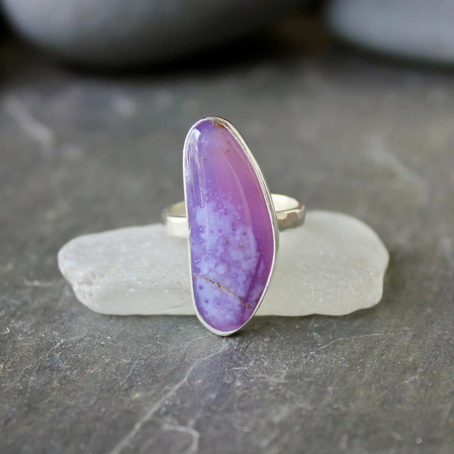 Oregon Holley Blue Agate Statement Ring Size 11 | PNW Gemstone | Handmade Sterling Silver