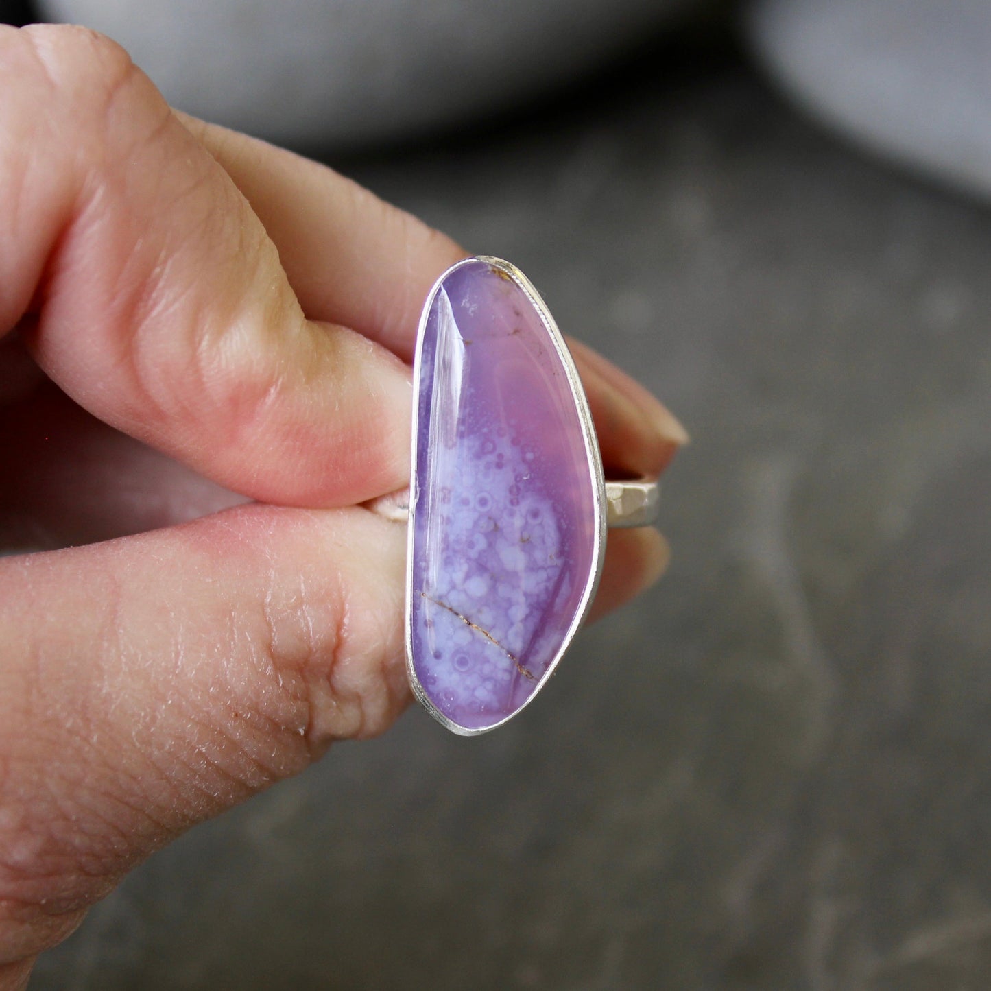 Oregon Holley Blue Agate Statement Ring Size 11 | PNW Gemstone | Handmade Sterling Silver