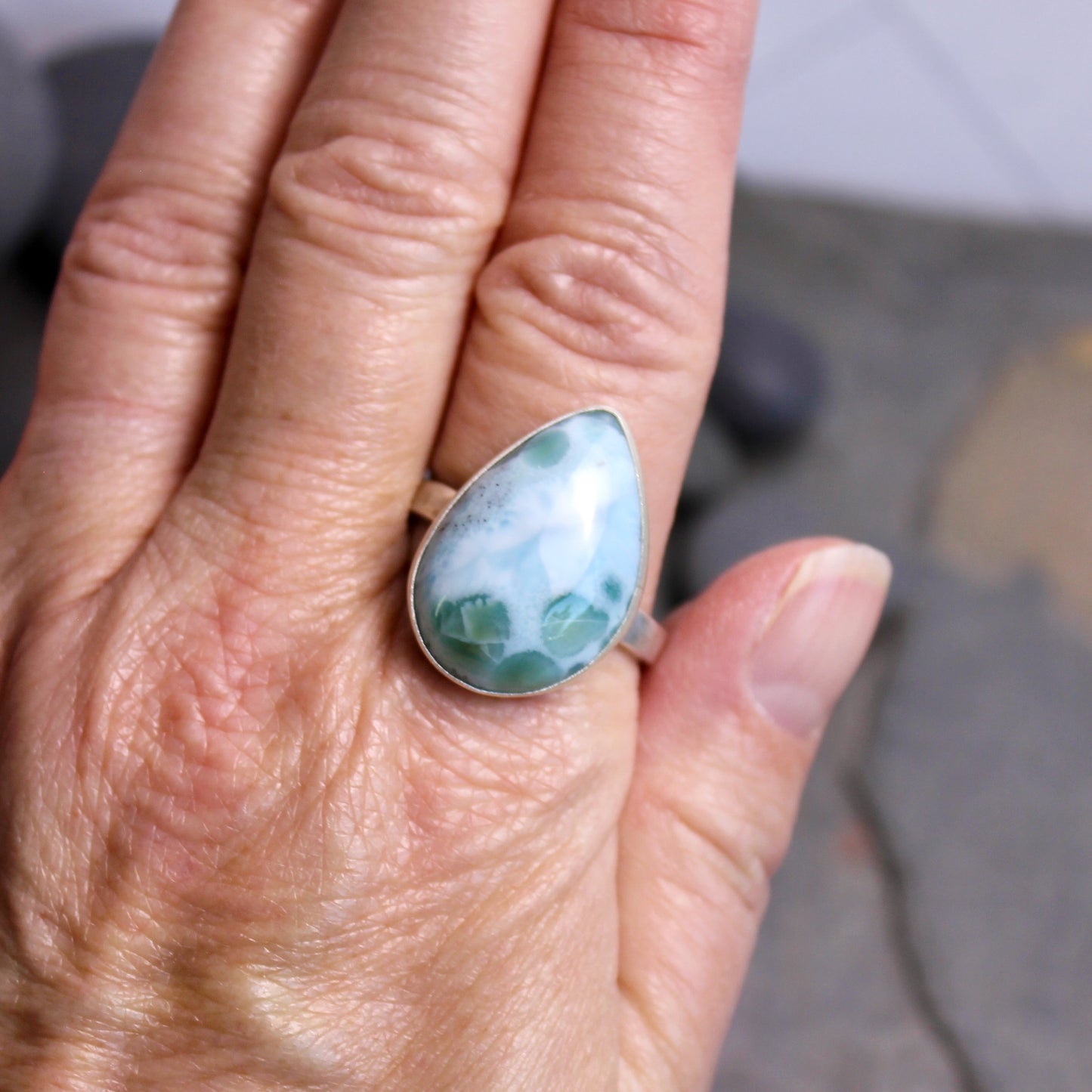 Larimar Statement Ring Size 13.75 | Dominican Republic Gemstone | Handmade Sterling Silver
