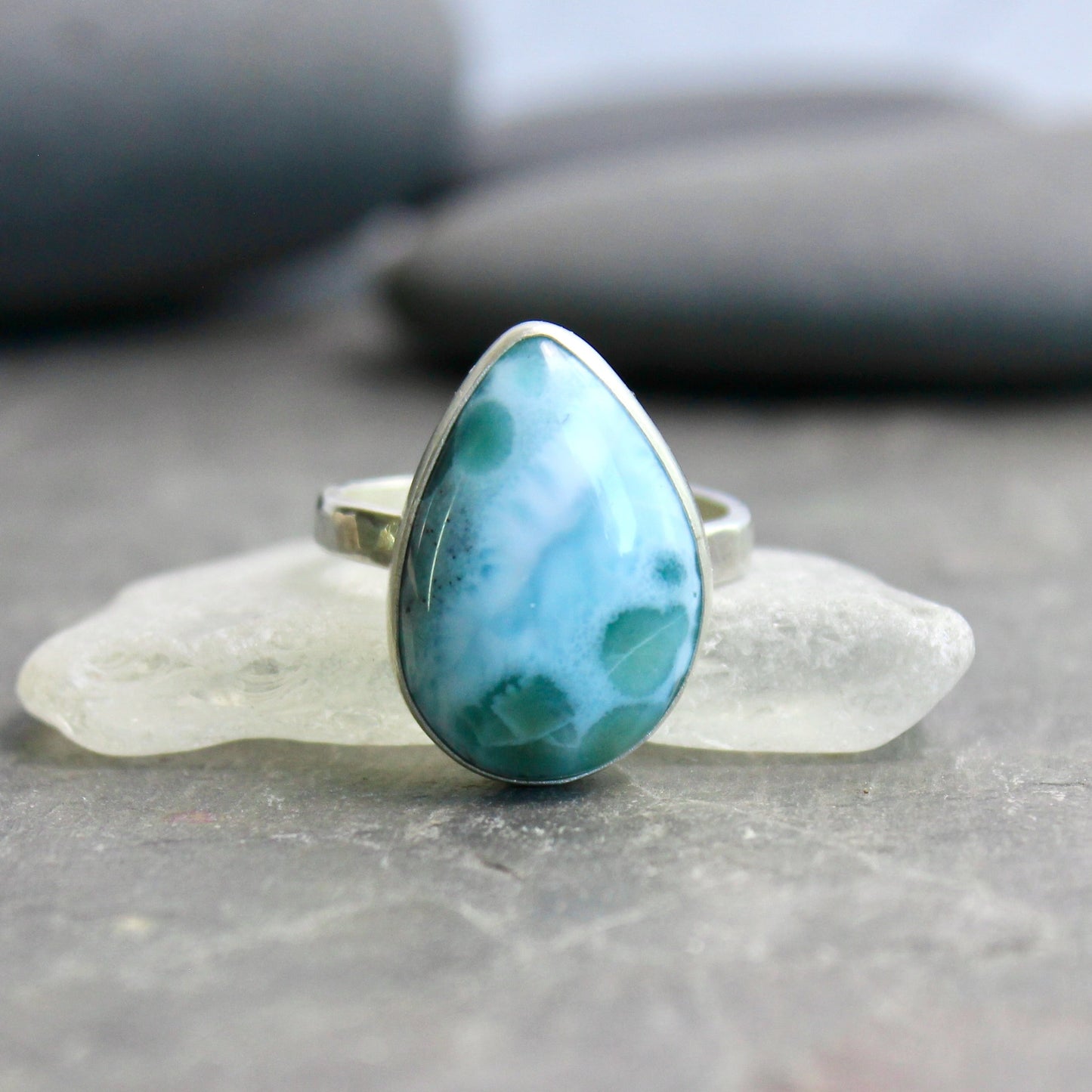 Larimar Statement Ring Size 13.75 | Dominican Republic Gemstone | Handmade Sterling Silver