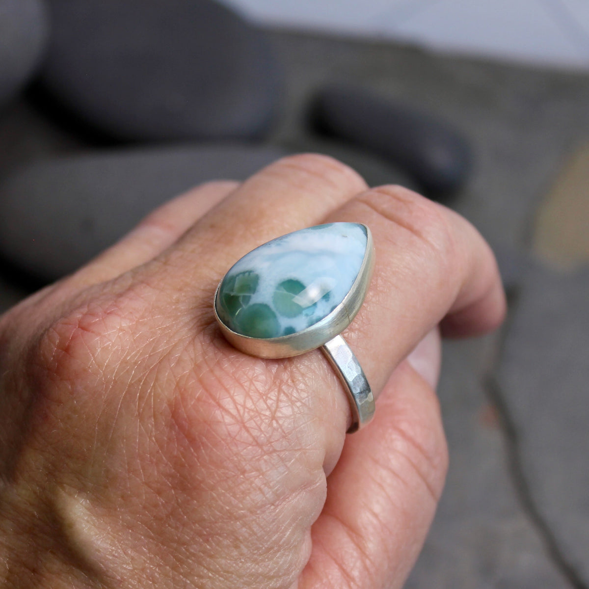 Larimar Statement Ring Size 13.75 | Dominican Republic Gemstone | Handmade Sterling Silver