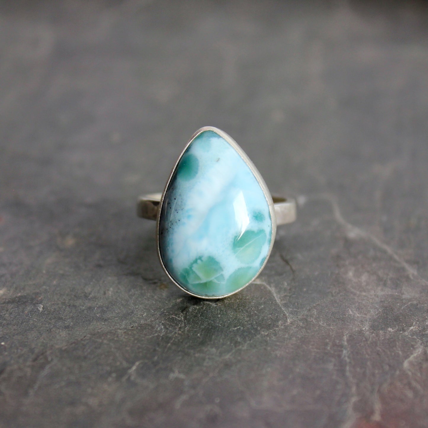 Larimar Statement Ring Size 13.75 | Dominican Republic Gemstone | Handmade Sterling Silver