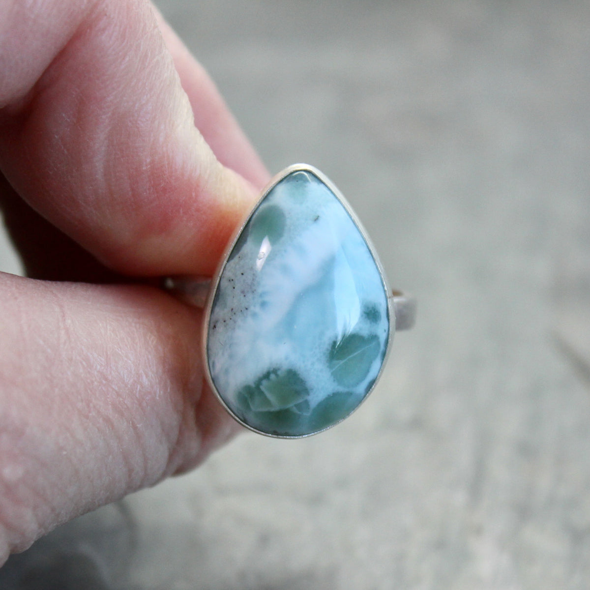 Larimar Statement Ring Size 13.75 | Dominican Republic Gemstone | Handmade Sterling Silver
