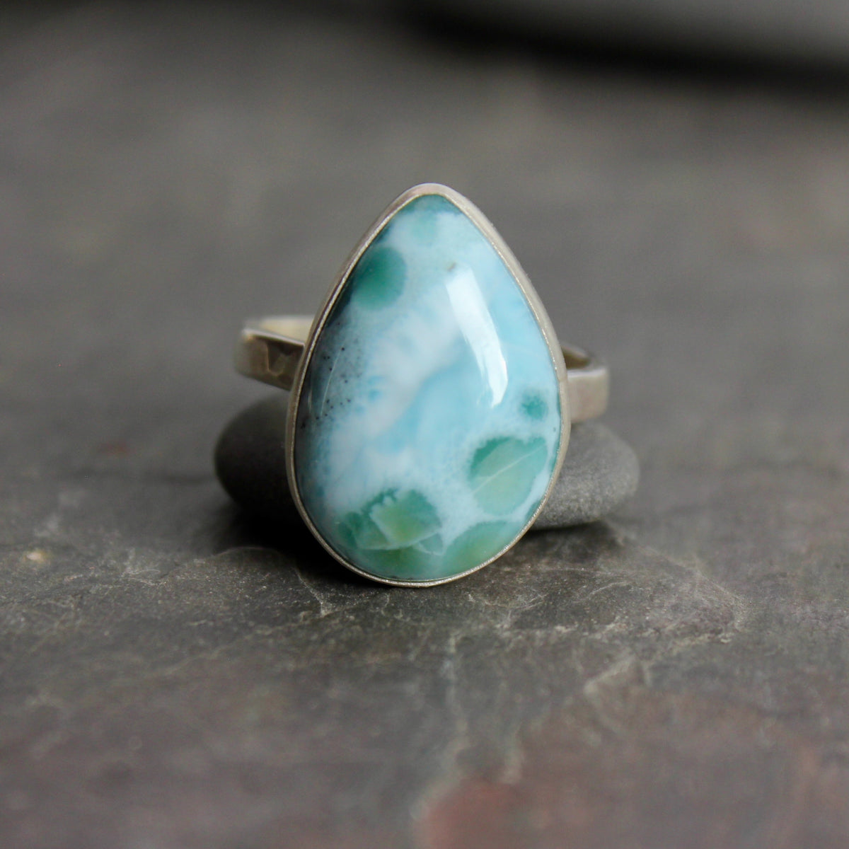 Larimar Statement Ring Size 13.75 | Dominican Republic Gemstone | Handmade Sterling Silver