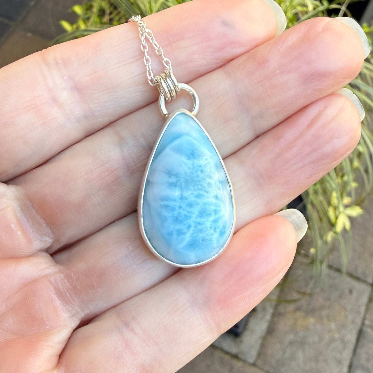 Large Teardrop Larimar Pendant Necklace | Dominican Republic Gemstone