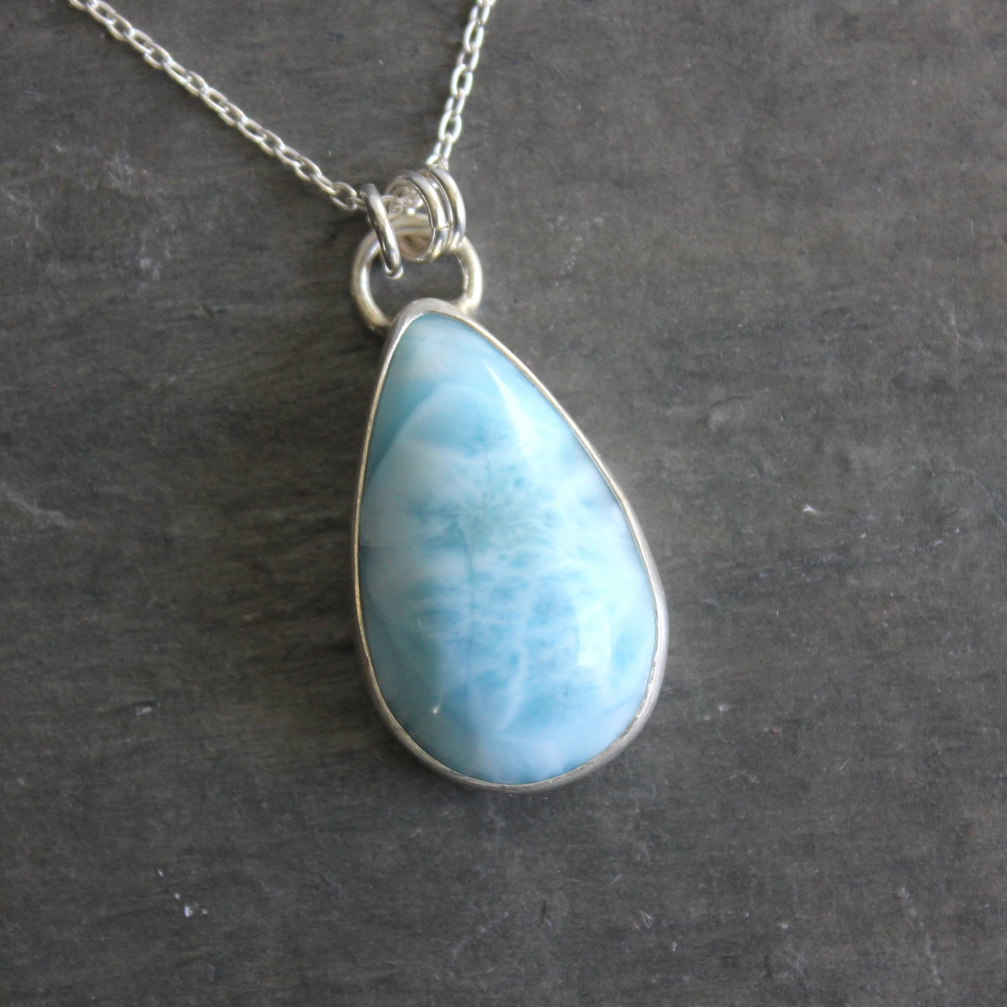Large Teardrop Larimar Pendant Necklace | Dominican Republic Gemstone