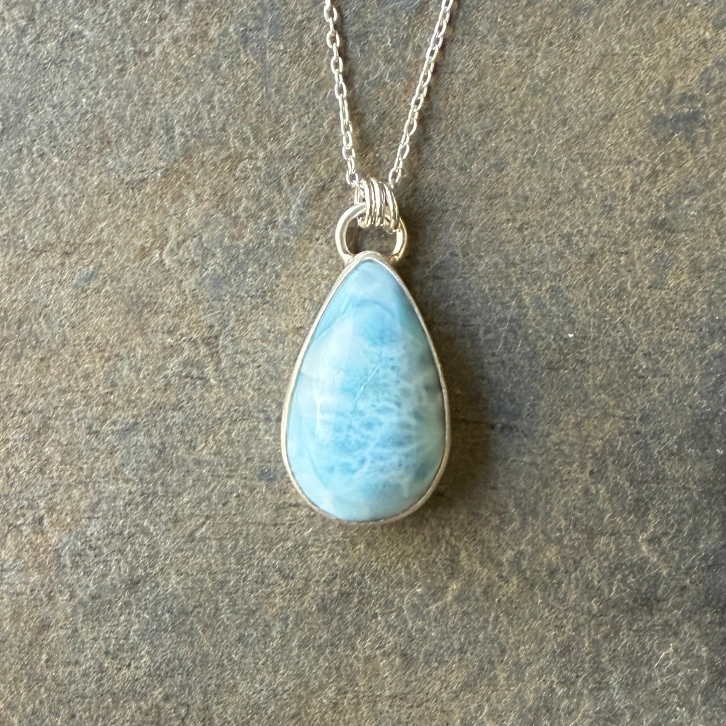 Large Teardrop Larimar Pendant Necklace | Dominican Republic Gemstone