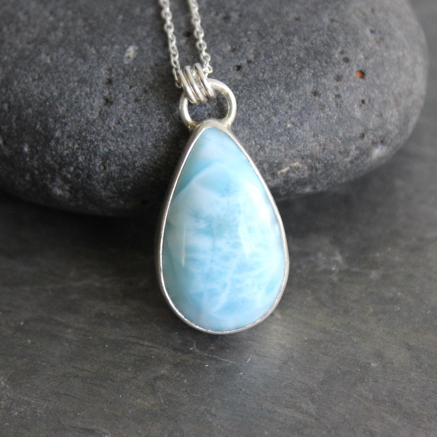 Large Teardrop Larimar Pendant Necklace | Dominican Republic Gemstone