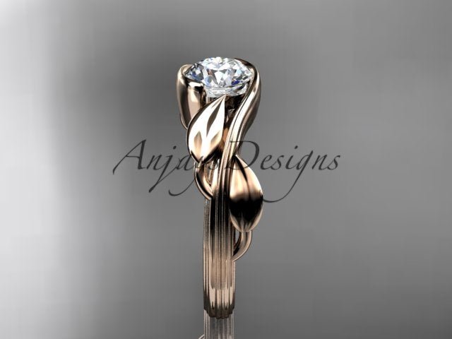Nature Inspired Engagement Ring 1 Carat Round Diamond Ring Lab Grown Leaf and Vine Ring