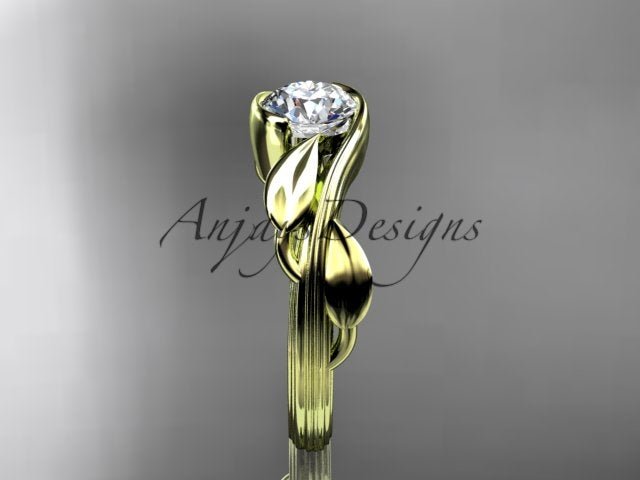 Nature Inspired Engagement Ring 1 Carat Round Diamond Ring Lab Grown Leaf and Vine Ring