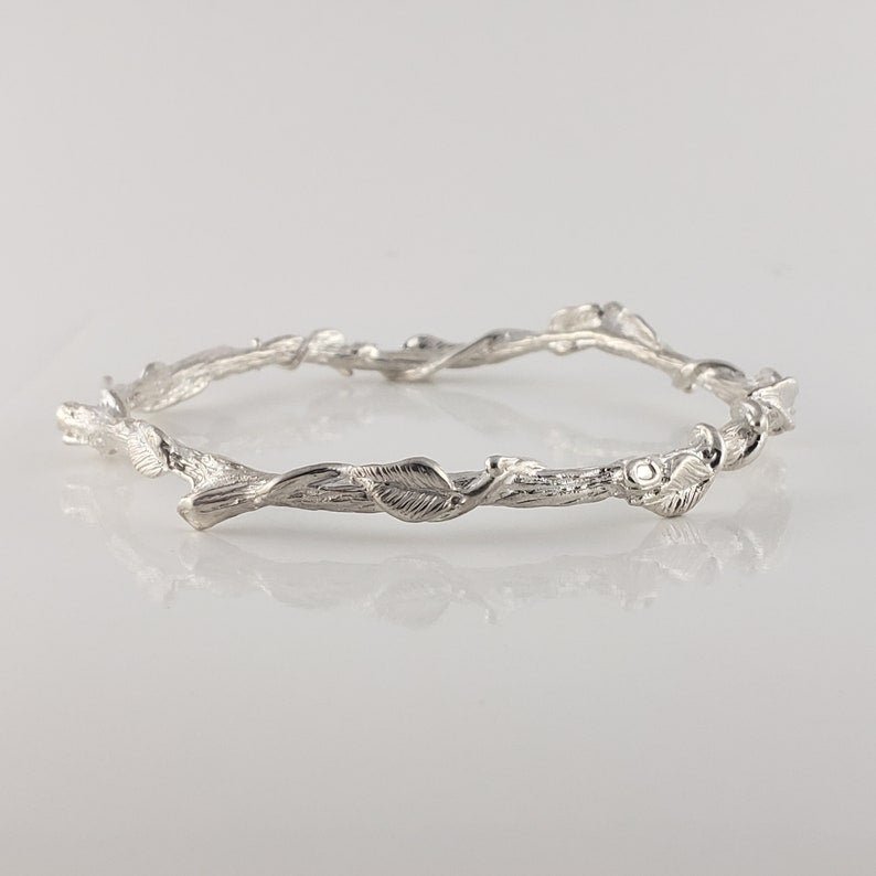 Leaf and Twig Bangle Bracelet in Sterling Silver