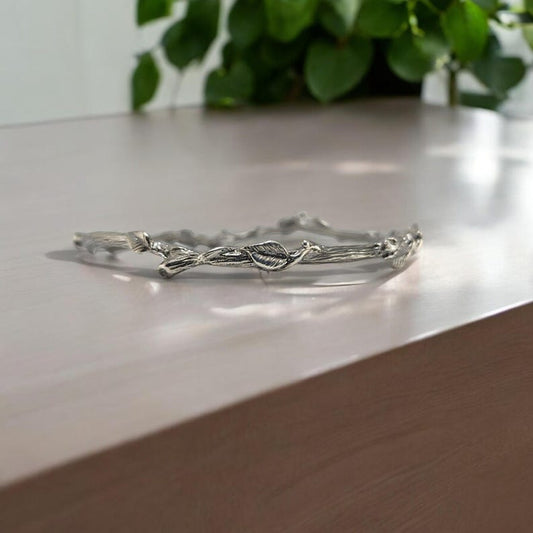 Leaf and Twig Bangle Bracelet in Sterling Silver