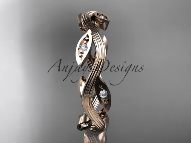 Nature Inspired Leaf Ring Lab Grown Diamond Dainty Wedding Band