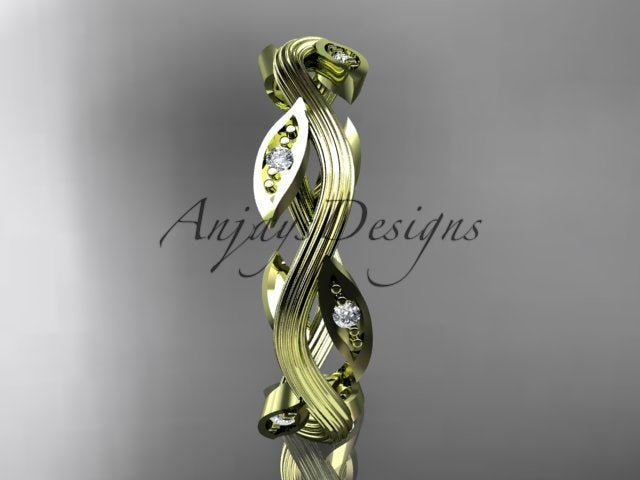 Nature Inspired Leaf Ring Lab Grown Diamond Dainty Wedding Band
