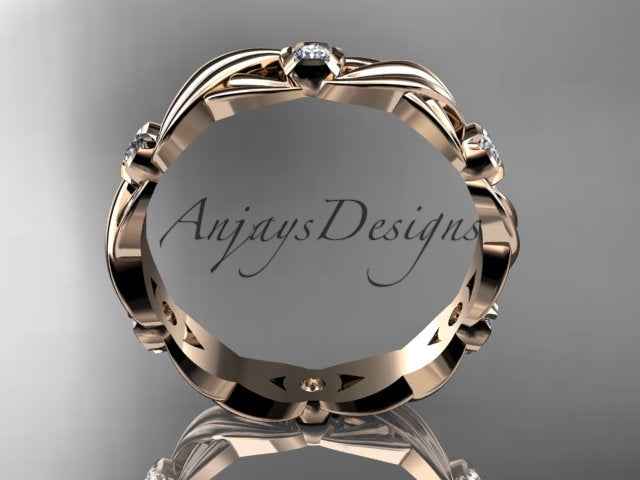 Diamond Leaf Wedding Band Nature Inspired Ring Lab Grown Diamond Anniversary Ring