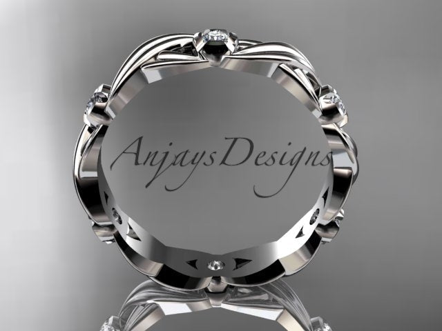 Diamond Leaf Wedding Band Nature Inspired Ring Lab Grown Diamond Anniversary Ring