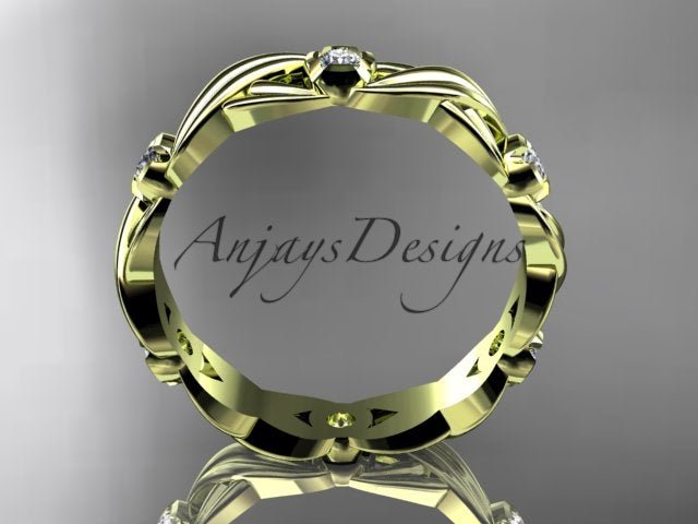 Diamond Leaf Wedding Band Nature Inspired Ring Lab Grown Diamond Anniversary Ring