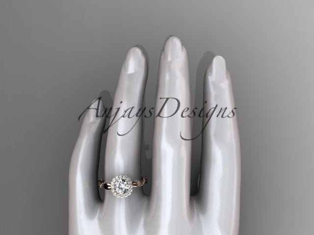 1 Carat Round Lab Grown Diamond Nature Inspired Engagement Ring Leaf Proposal Ring Beaded Ring