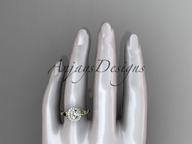 1 Carat Round Lab Grown Diamond Nature Inspired Engagement Ring Leaf Proposal Ring Beaded Ring