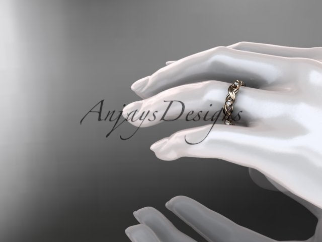 Diamond Leaf Wedding Band Nature Inspired Ring Lab Grown Diamond Anniversary Ring