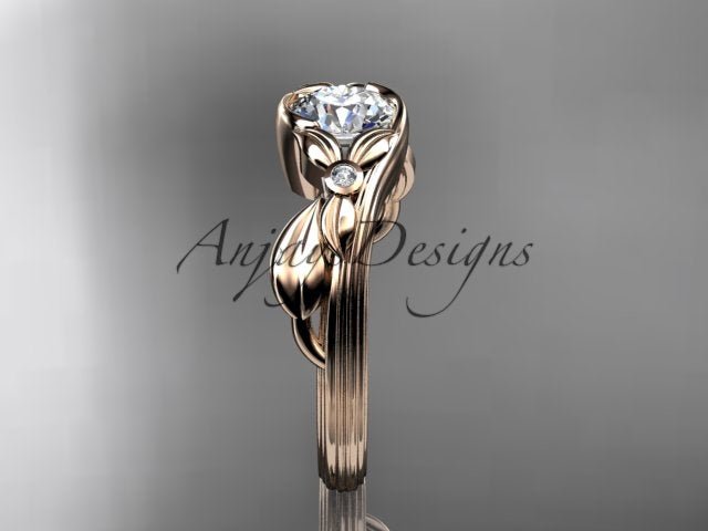 1 Carat Round Brilliant Lab Grown Diamond Nature Inspired Engagement Ring Leaf IGI Certified