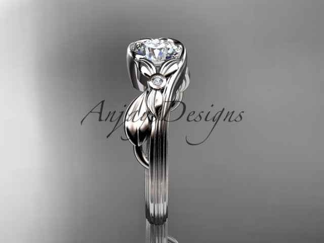 1 Carat Round Brilliant Lab Grown Diamond Nature Inspired Engagement Ring Leaf IGI Certified
