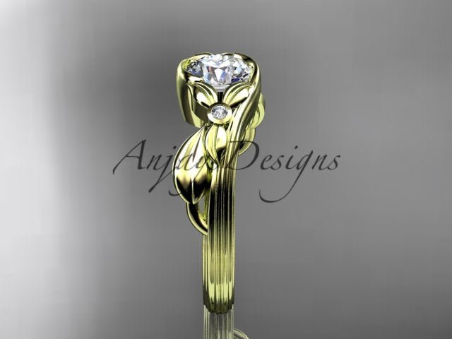 1 Carat Round Brilliant Lab Grown Diamond Nature Inspired Engagement Ring Leaf IGI Certified