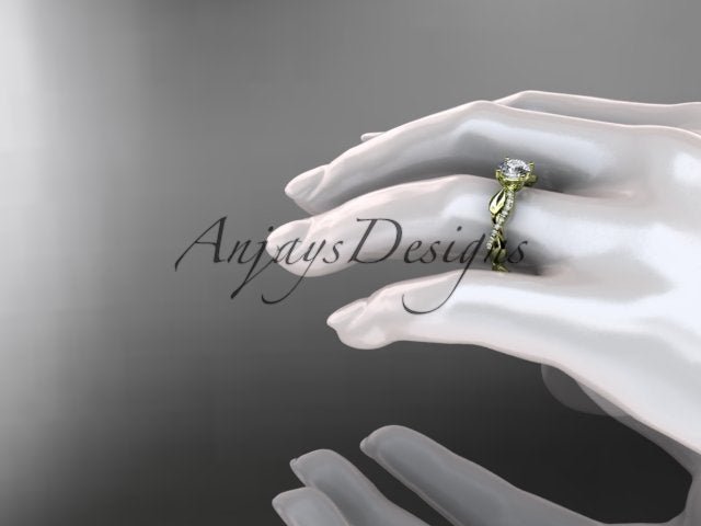 Nature Inspired Engagement Ring 1 Carat Round Lab Grown Diamond D VS1 Leaf Ring