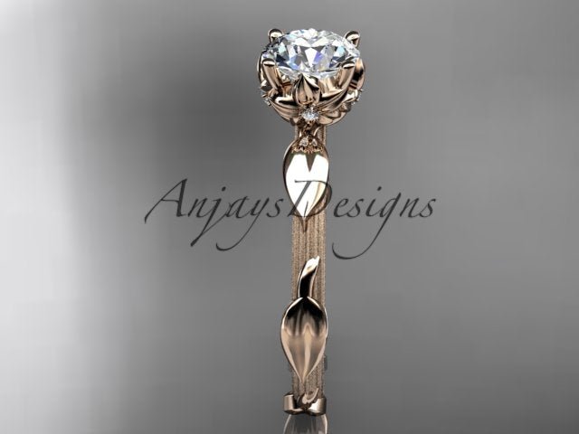 Nature Inspired Diamond Engagement Ring Round 1 Carat Round Diamond Leaf Vine Branch Wedding Ring