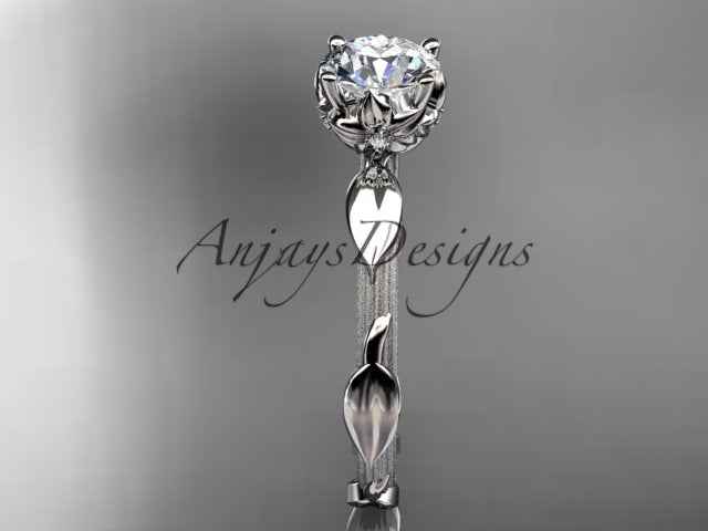 Nature Inspired Diamond Engagement Ring Round 1 Carat Round Diamond Leaf Vine Branch Wedding Ring