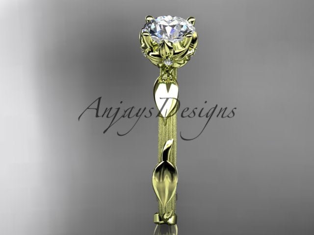 Nature Inspired Diamond Engagement Ring Round 1 Carat Round Diamond Leaf Vine Branch Wedding Ring