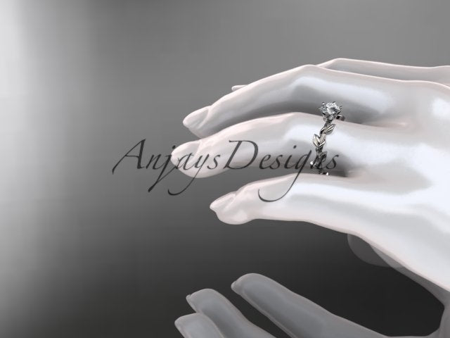 1 Carat Round Lab Grown Diamond Leaf and Vine Engagement Ring Unique Nature Inspired Diamond Ring