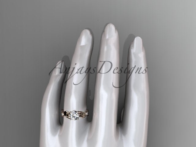 1 Carat Round Lab Grown Diamond Engagement Ring Nature Inspired Leaf and Vine Wedding Ring