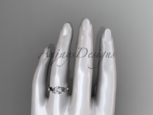 1 Carat Round Lab Grown Diamond Engagement Ring Nature Inspired Leaf and Vine Wedding Ring