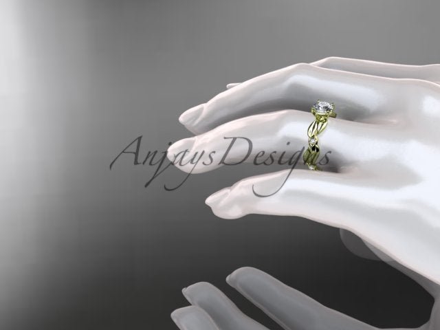 1 Carat Round Lab Grown Diamond Engagement Ring Nature Inspired Leaf and Vine Wedding Ring