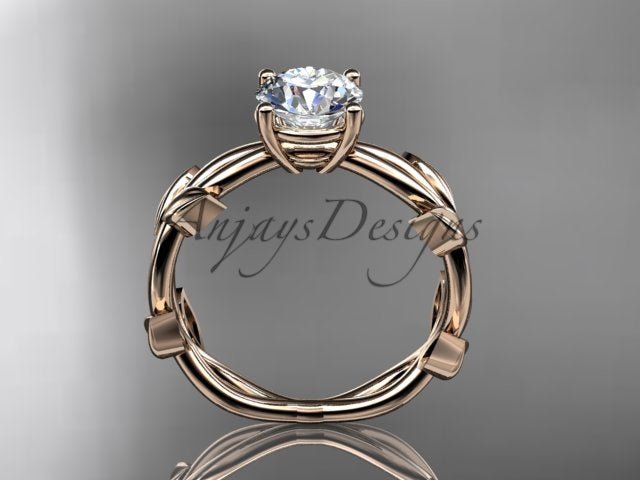 Nature Inspired Engagement Ring 1 Carat Round Lab Grown Diamond Leaf Wedding Ring IGI Certified