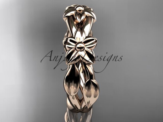 Flower Wedding Band 14k Gold Art Nouveau Unique Floral Wedding Ring