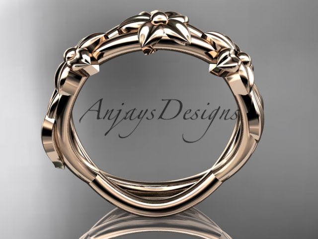 Flower Wedding Band 14k Gold Art Nouveau Unique Floral Wedding Ring