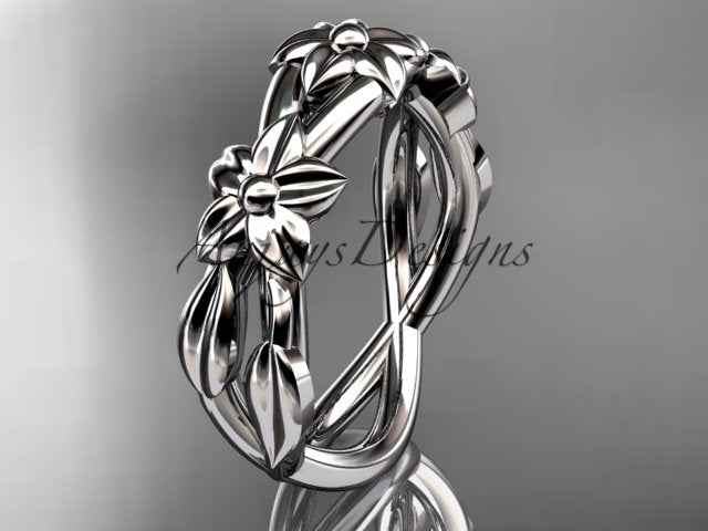 Flower Wedding Band 14k Gold Art Nouveau Unique Floral Wedding Ring