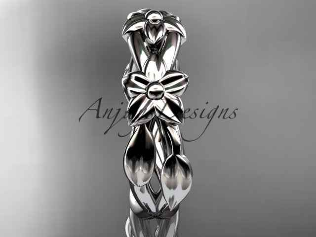 Flower Wedding Band 14k Gold Art Nouveau Unique Floral Wedding Ring