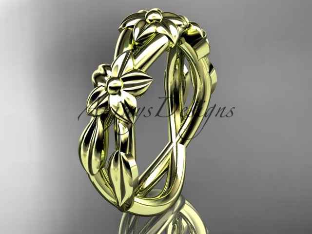 Flower Wedding Band 14k Gold Art Nouveau Unique Floral Wedding Ring