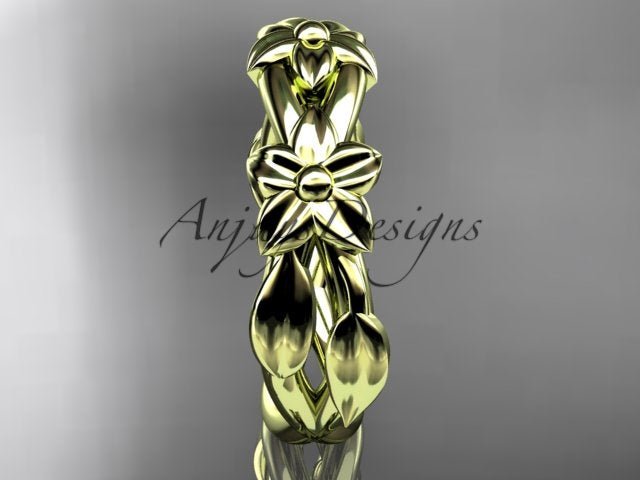 Flower Wedding Band 14k Gold Art Nouveau Unique Floral Wedding Ring