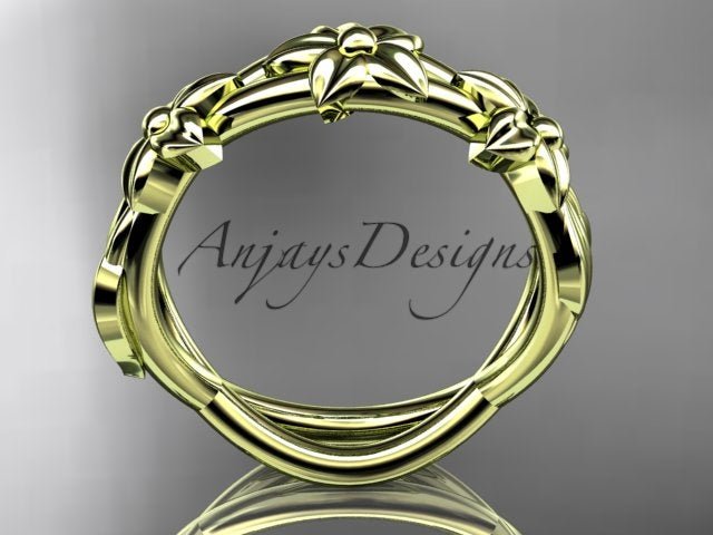 Flower Wedding Band 14k Gold Art Nouveau Unique Floral Wedding Ring