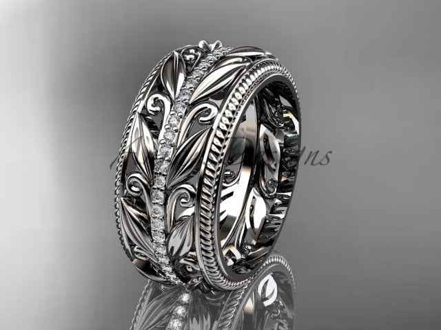 Unique 10mm Nature Inspired Wedding Band Lab Grown Diamond Wide Leaf Ring