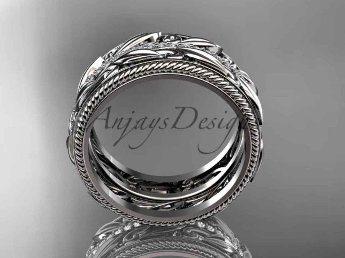 Unique 10mm Nature Inspired Wedding Band Lab Grown Diamond Wide Leaf Ring