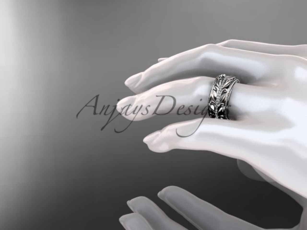 Unique 10mm Nature Inspired Wedding Band Lab Grown Diamond Wide Leaf Ring